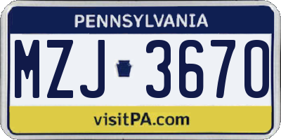 PA license plate MZJ3670