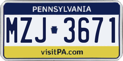 PA license plate MZJ3671