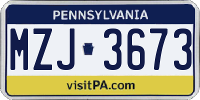 PA license plate MZJ3673