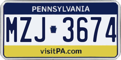PA license plate MZJ3674