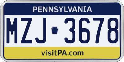 PA license plate MZJ3678