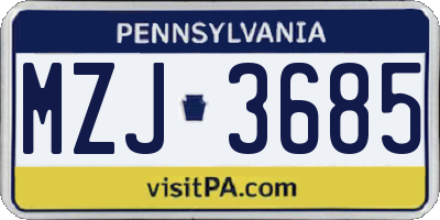 PA license plate MZJ3685