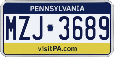 PA license plate MZJ3689