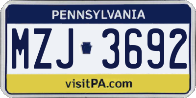 PA license plate MZJ3692