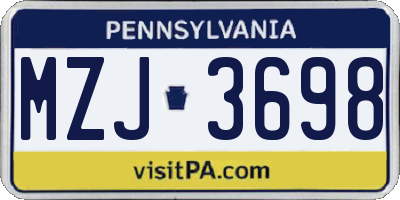 PA license plate MZJ3698