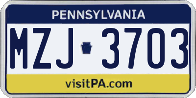 PA license plate MZJ3703
