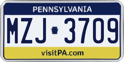 PA license plate MZJ3709
