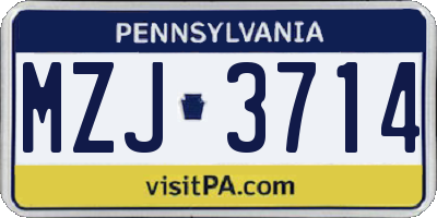 PA license plate MZJ3714
