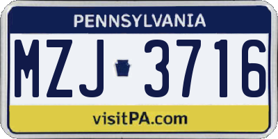 PA license plate MZJ3716