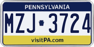 PA license plate MZJ3724