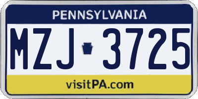 PA license plate MZJ3725