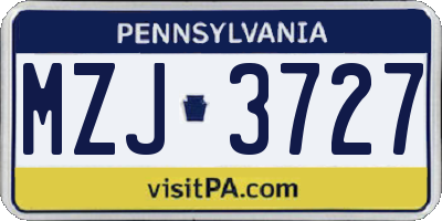 PA license plate MZJ3727