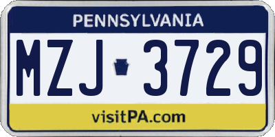 PA license plate MZJ3729