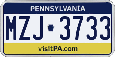PA license plate MZJ3733