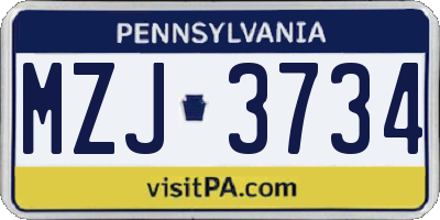 PA license plate MZJ3734