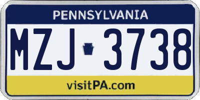 PA license plate MZJ3738