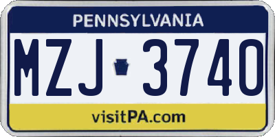 PA license plate MZJ3740