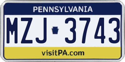 PA license plate MZJ3743