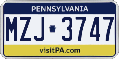 PA license plate MZJ3747