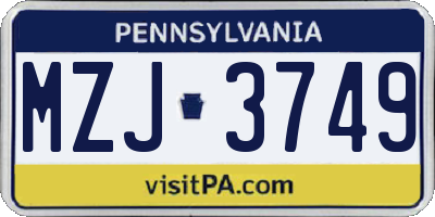 PA license plate MZJ3749