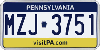 PA license plate MZJ3751