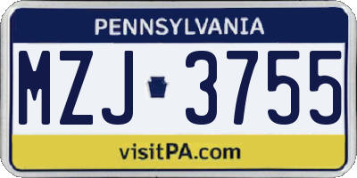 PA license plate MZJ3755