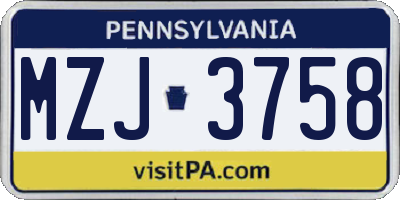 PA license plate MZJ3758
