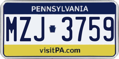 PA license plate MZJ3759