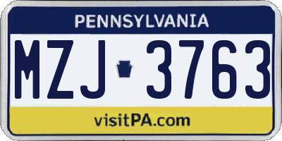 PA license plate MZJ3763