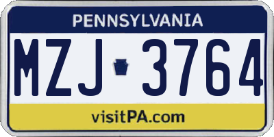 PA license plate MZJ3764