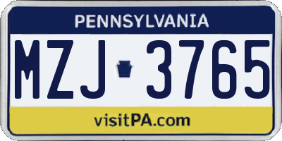 PA license plate MZJ3765