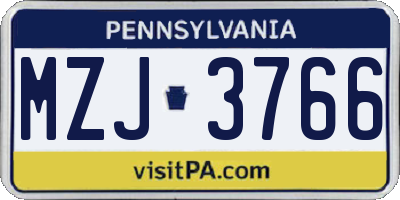 PA license plate MZJ3766