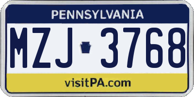 PA license plate MZJ3768