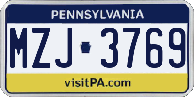 PA license plate MZJ3769