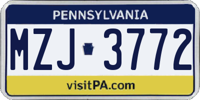 PA license plate MZJ3772