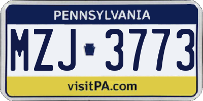 PA license plate MZJ3773