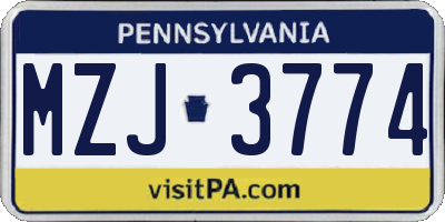 PA license plate MZJ3774