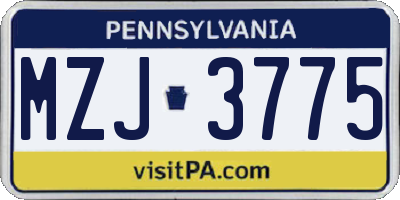 PA license plate MZJ3775
