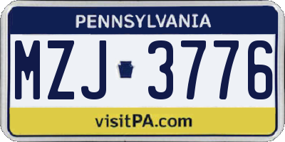 PA license plate MZJ3776
