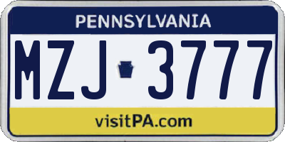 PA license plate MZJ3777