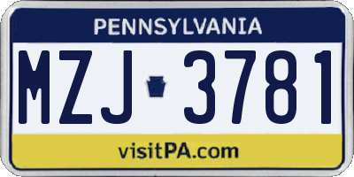 PA license plate MZJ3781