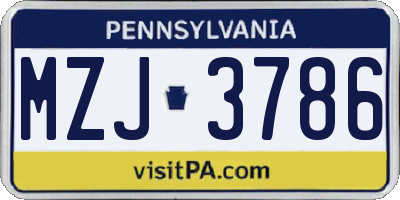 PA license plate MZJ3786