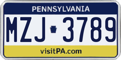 PA license plate MZJ3789