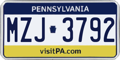 PA license plate MZJ3792