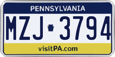 PA license plate MZJ3794