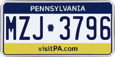 PA license plate MZJ3796