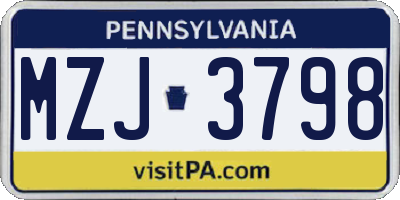 PA license plate MZJ3798