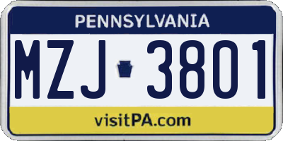 PA license plate MZJ3801