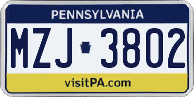 PA license plate MZJ3802