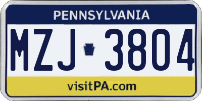 PA license plate MZJ3804